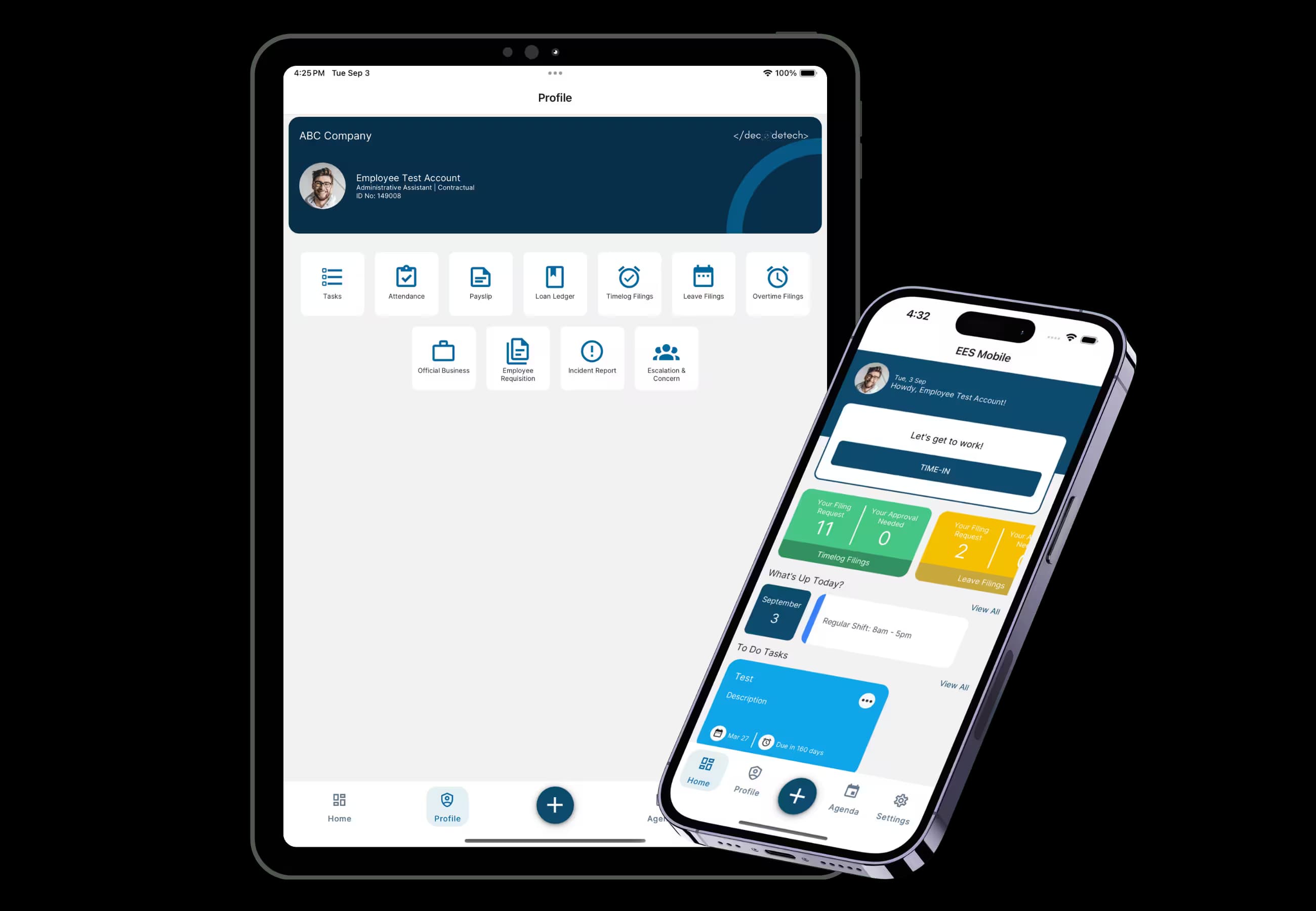 EES Workforce HRIS and payroll mobile dashboard illustration