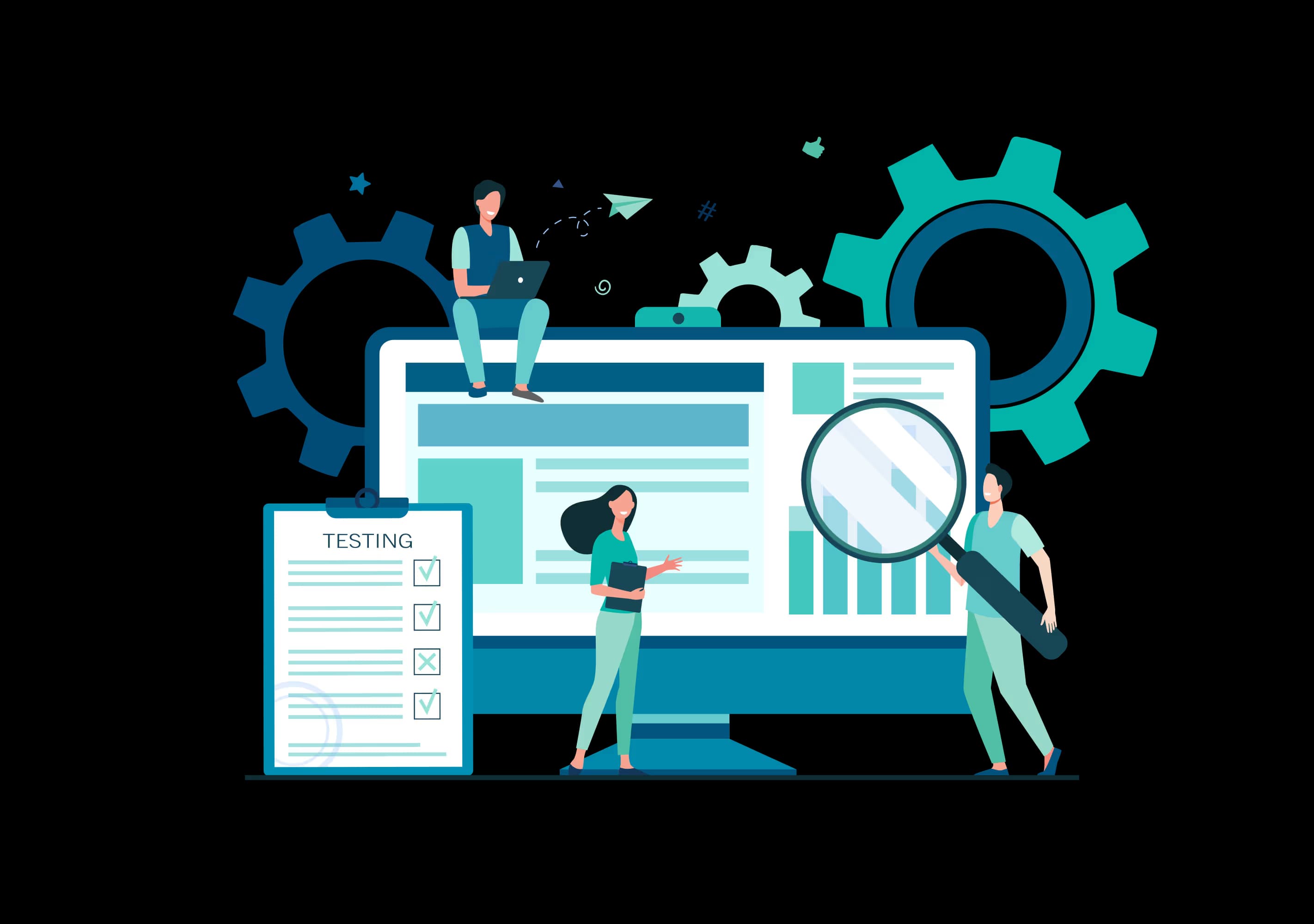 IT outsourcing team reviewing software testing, development, and managed technology operations